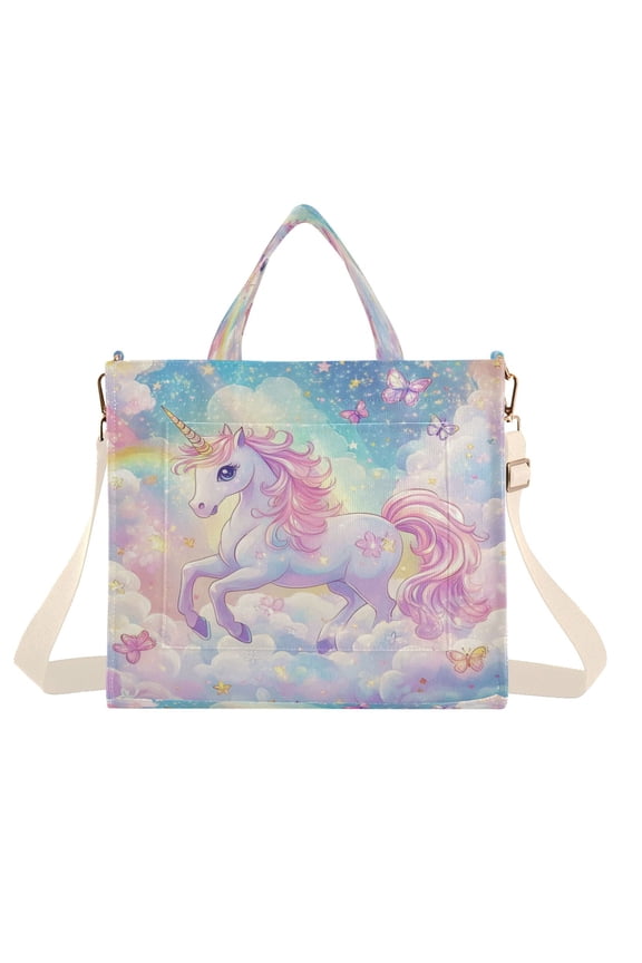 Corduroy Tote Bag for Women Shoulder Handbags Fashion Ladies Purses Satchel Messenger Bags Rainbow Colors Unicorn M