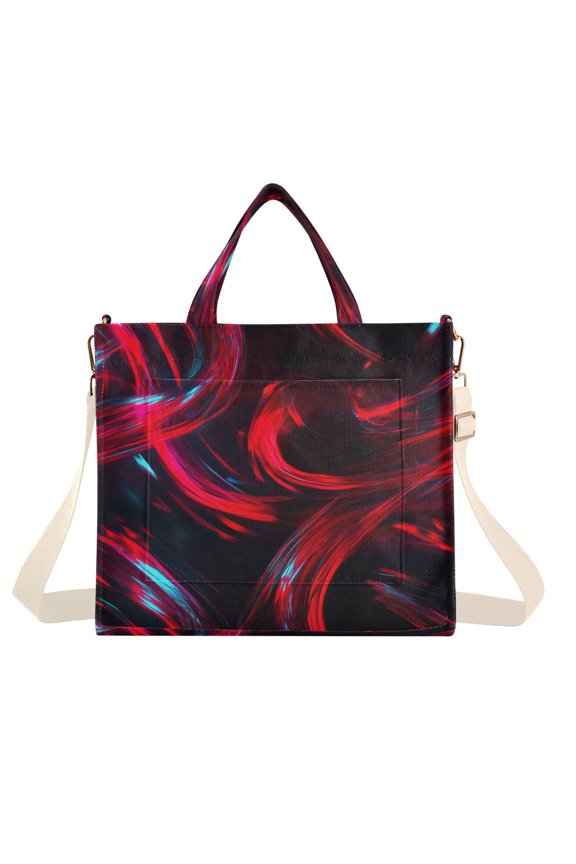 Corduroy Tote Bag for Women Shoulder Handbags Fashion Ladies Purses Satchel Messenger Bags Red and Black Neon Lights S