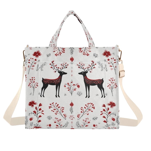 Corduroy Tote Bag for Women Shoulder Handbags Fashion Ladies Purses Satchel Messenger Bags Reindeer Pattern M