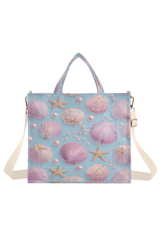 Corduroy Tote Bag for Women Shoulder Handbags Fashion Ladies Purses Satchel Messenger Bags Seashells and Pearls Pattern M