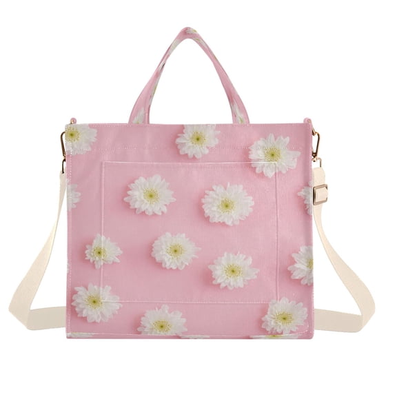 Corduroy Tote Bag for Women Shoulder Handbags Fashion Ladies Purses Satchel Messenger Bags Small Yellow Daisy S