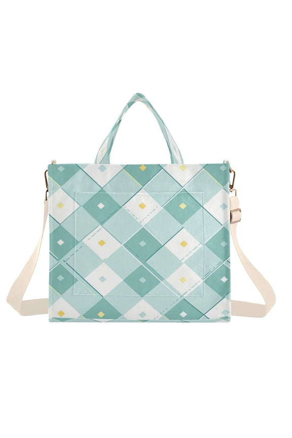 Corduroy Tote Bag for Women Shoulder Handbags Fashion Ladies Purses Satchel Messenger Bags Teal Argyle Pattern S