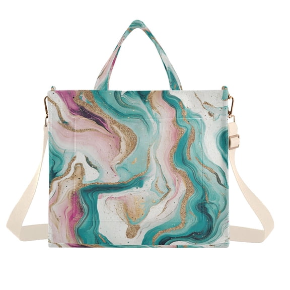 Corduroy Tote Bag for Women Shoulder Handbags Fashion Ladies Purses Satchel Messenger Bags Teal Swirling Marble Pattern S