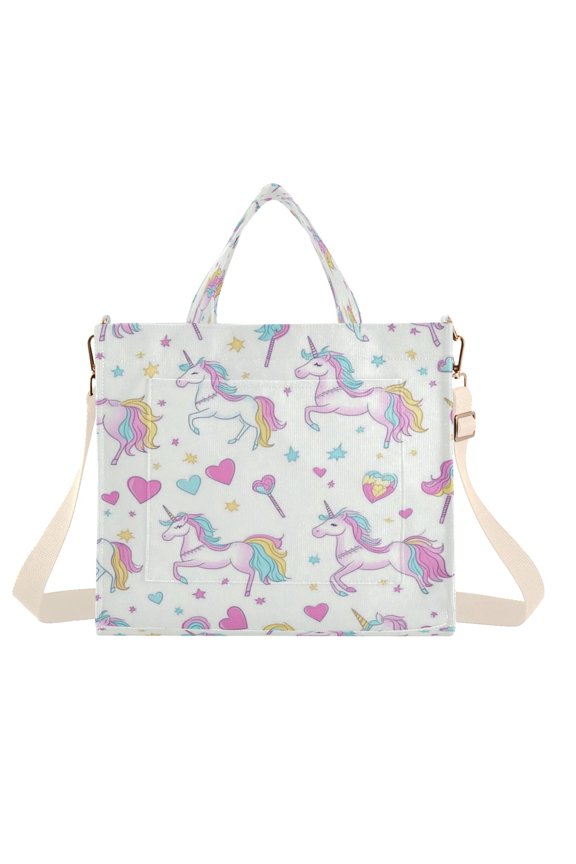 Corduroy Tote Bag for Women Shoulder Handbags Fashion Ladies Purses Satchel Messenger Bags Unicorns and Magic Wands S