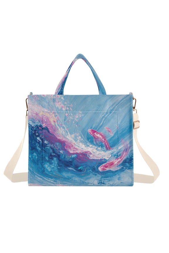 Corduroy Tote Bag for Women Shoulder Handbags Fashion Ladies Purses Satchel Messenger Bags Vibrant Colors Fish S