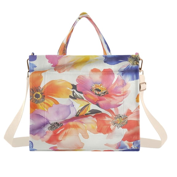 Corduroy Tote Bag for Women Shoulder Handbags Fashion Ladies Purses Satchel Messenger Bags Watercolor Flower Painting M