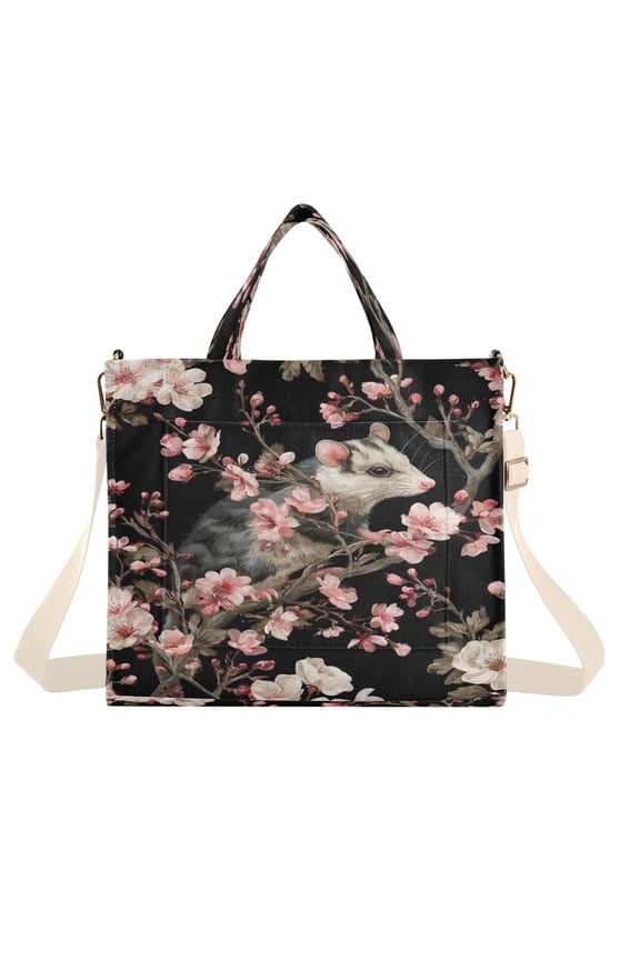 Corduroy Tote Bag for Women Shoulder Handbags Fashion Ladies Purses Satchel Messenger Bags Watercolor Opossum Pattern M