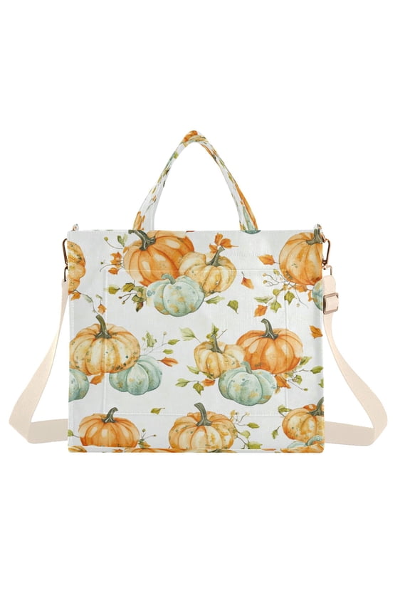 Corduroy Tote Bag for Women Shoulder Handbags Fashion Ladies Purses Satchel Messenger Bags Watercolor Pumpkins S