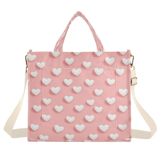 Corduroy Tote Bag for Women Shoulder Handbags Fashion Ladies Purses Satchel Messenger Bags White Heart M