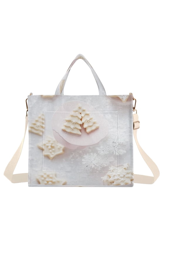 Corduroy Tote Bag for Women Shoulder Handbags Fashion Ladies Purses Satchel Messenger Bags White Snowflakes Chocolate Cookies M