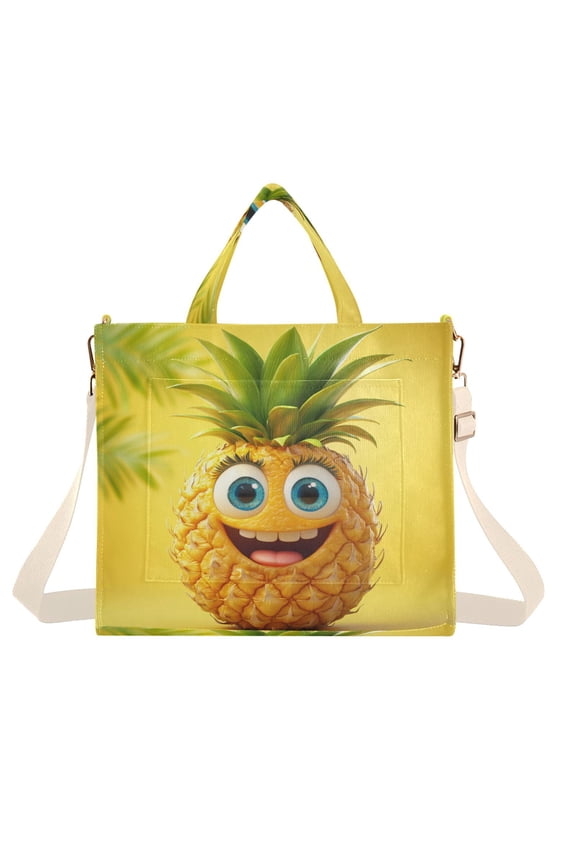 Corduroy Tote Bag for Women Shoulder Handbags Fashion Ladies Purses Satchel Messenger Bags Yellow Pineapple S