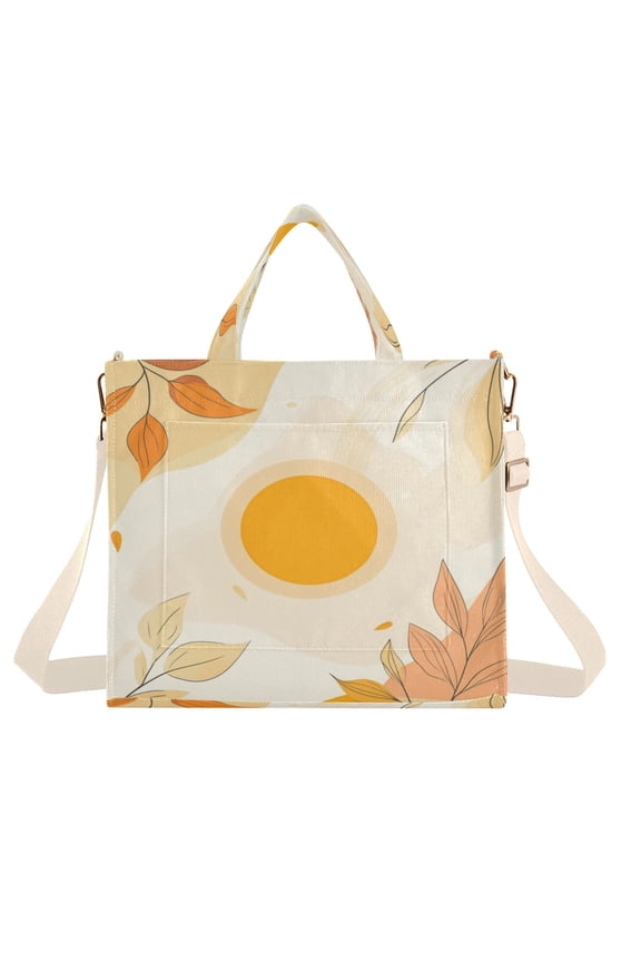 Corduroy Tote Bag for Women Shoulder Handbags Fashion Ladies Purses Satchel Messenger Bags Yellow Sun and Leaves M