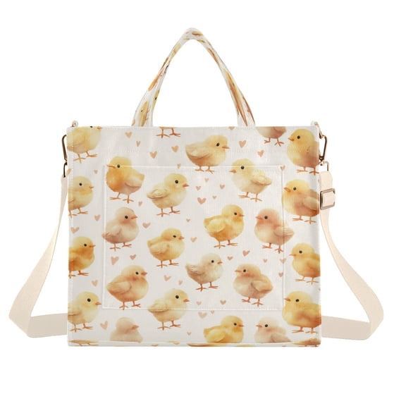 Corduroy Tote Bag for Women Shoulder Handbags Fashion Ladies Purses Satchel Messenger Bags Yellow and Cream Chicks S