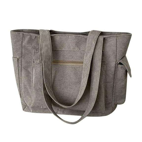 Corduroy Tote Bag for Women with Side Pockets Large Zipper Shoulder Purse Travel Gym Vacation Handbags