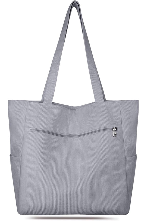 Corduroy Tote Bag for Women with Zipper, Large Bag Handbag for Work School Shopping Travel Gym Vacation