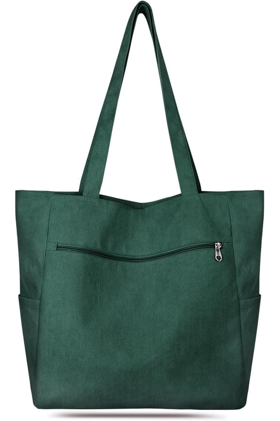 Corduroy Tote Bag for Women with Zipper, Large Bag Handbag for Work School Shopping Travel Gym Vacation