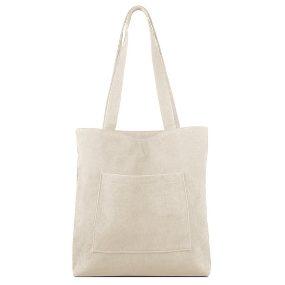 Corduroy Tote Bag with Zip, FITDON Shoulder Bag Women's Hobos Handbags Large Capacity Shopping Bag, Beige