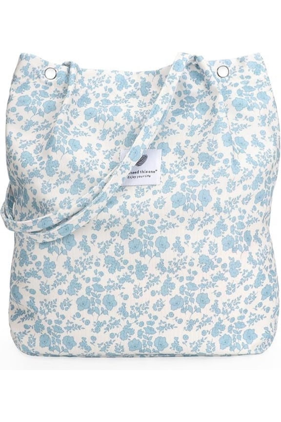 Corduroy Tote Bags for Women, Large Capacity Tote Purse Reusable Grocery Shoulder Bag with Inner Pockets, Combination I