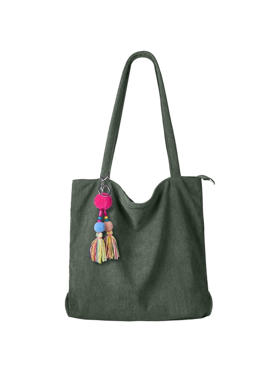 Corduroy Totes Bag with Zip, FITDON Shoulder Bags Handbags Women's Hobos Large Capacity Shopping Bag