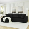 thumbnail image 1 of Black Corduroy Tufted L-Shape Sleeper Sectional Sofa with Convertible Chaise & Arc Footstool - Modern 3-Seater for Living Room Comfort, 1 of 22