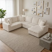 Corduroy U-shaped Sectional Sofa, Modern Minimalist Modular Couch with Pull-Out Sleeper Bed and Storage Chaise, Soft Fabric Convertible Sofa for Living Room, Apartment