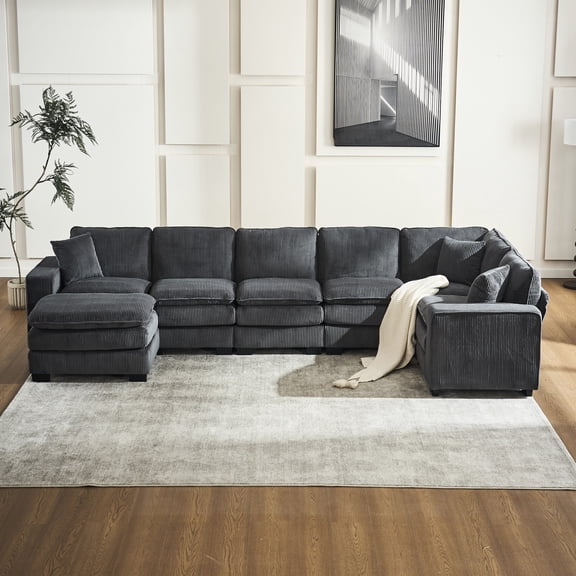 Corduroy Upholstered 6-Seat Sofa | Perfect for Relaxing with Friends | Ensures Body Support and Quick Shape Restoration