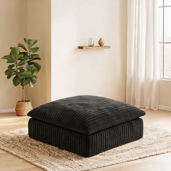 Corduroy Upholstered Modular Ottoman Indoor Living Room Seating Black-toned No Assembly Large Square