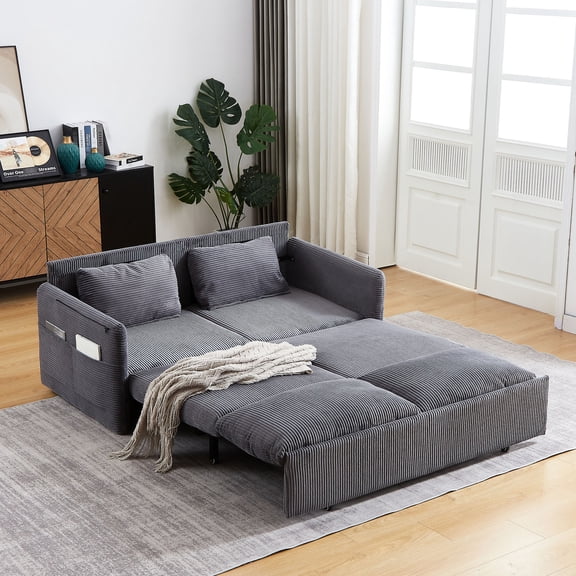 Corduroy Upholstered Sleeper, Iron Hinges and Wood Frame - Reliable and Stylish