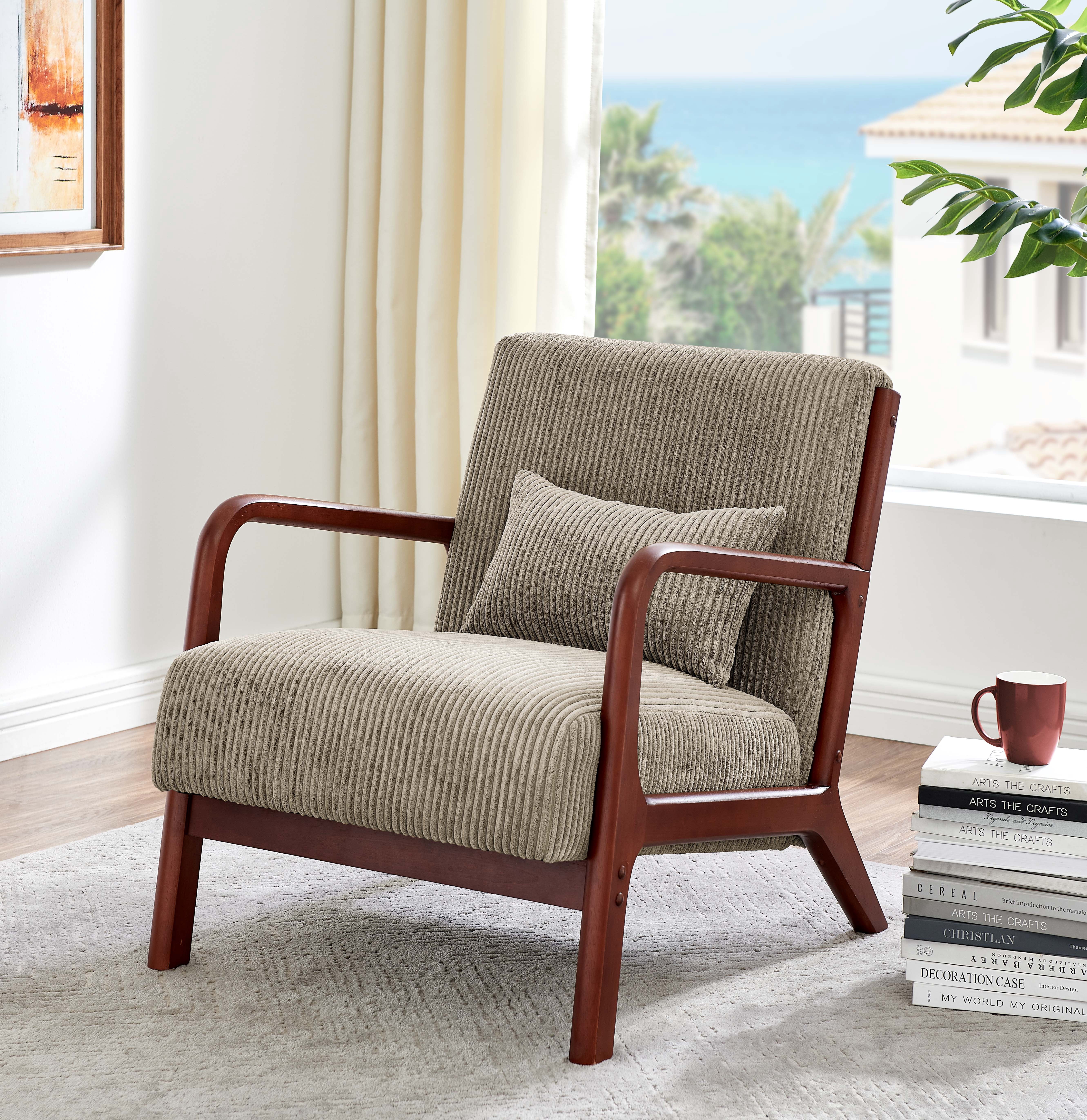Corduroy Upholstered Wooden Armchair