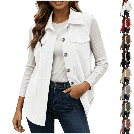 Corduroy Vest Women Button Up Fall Winter Sleeveless Jacket Classic Comfortable Layering Wasitcoat
