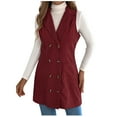 thumbnail image 1 of Corduroy Vest for Women Button Down Sleeveless Jacket Fall Winter Lapel Casual Outerwear Long Tunic Fashion Coat, 1 of 6
