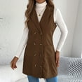 thumbnail image 1 of Corduroy Vests for Women Button down Sleeveless Jacket Fall Winter Lapel Casual Outerwear Long Tunic Fashion Coat New Womens Vests Tops Plus Size Coffee S, 1 of 8
