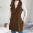 thumbnail image 1 of Corduroy Vests for Women Button down Sleeveless Jacket Fall Winter Lapel Casual Outerwear Long Tunic Fashion Coat New Coffee XL, 1 of 8