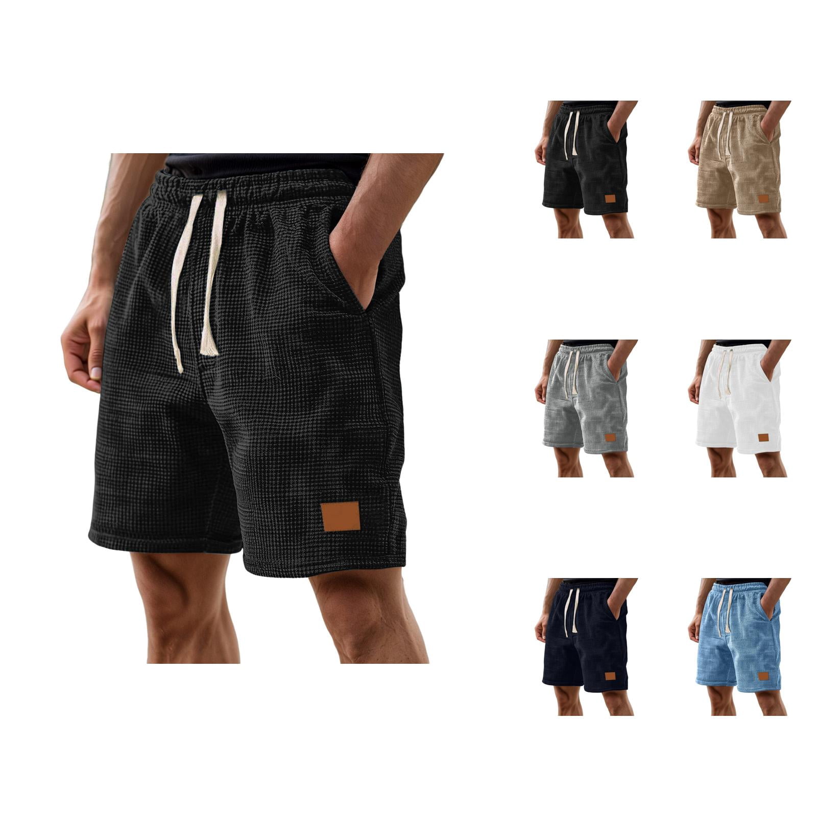 Corduroy Waffle Shorts for Men Summer Casual Elastic Waist Wide