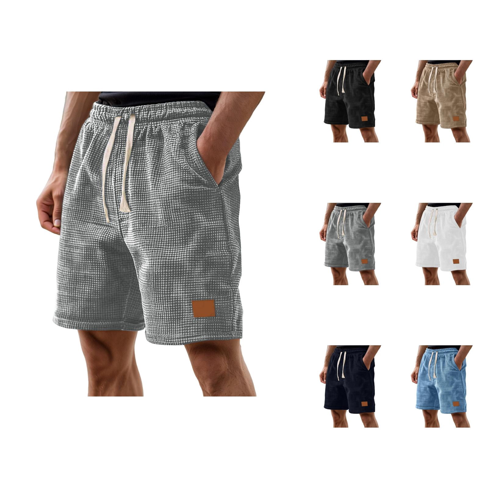 Corduroy Waffle Shorts for Men Summer Casual Elastic Waist Wide