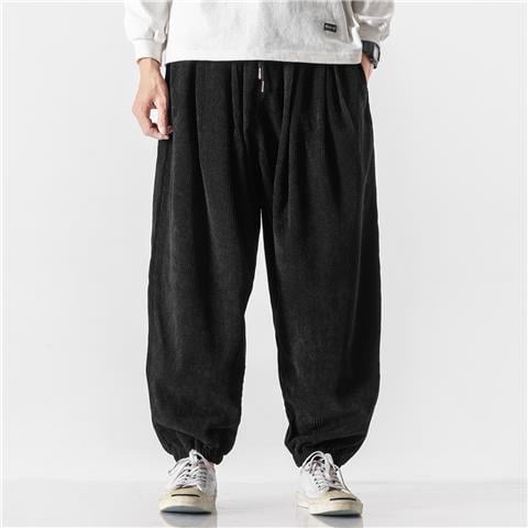 Corduroy Wide Harem Pants Men Loose Casual Jogger Pants Chinese Baggy Big Size Heavy Duty Oversize Trousers Male High Quality (Black,XXXL)