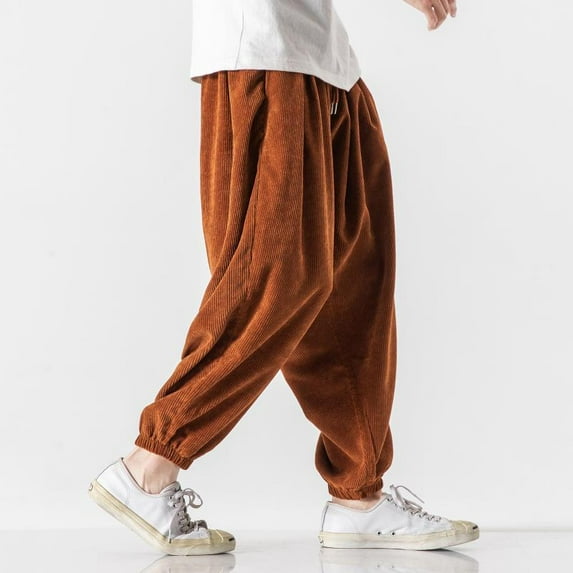 Corduroy Wide Harem Pants Men Loose Casual Jogger Pants Chinese Baggy Big Size Heavy Duty Oversize Trousers Male High Quality (Brown,XXL)
