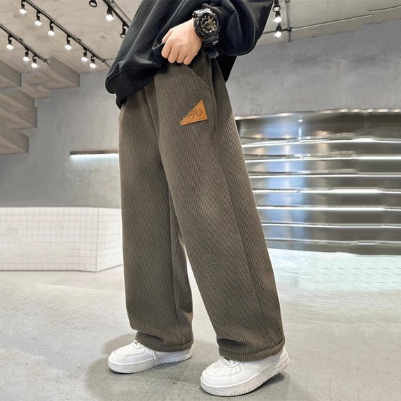 Corduroy Wide Leg Pants for Boys - Soft Stretchy Elastic Waist Side Pockets 98% Cotton 2% Spandex Casual Coffee Pants 5-15 Years School Weekend Outings,Size 5-6 T