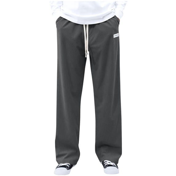 Corduroy Wide Leg Pants for Men Drawstring Waist Baggy Sweatpants Casual Fall Outfits Dark Gray 2XL