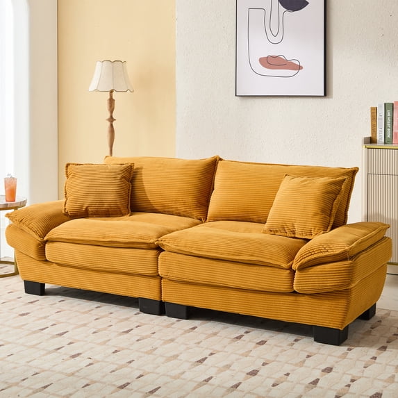 Corduroy With Pillows - Comfy 23in Spacious Deep Seat, Structure, For Bedroom, Apartment, Yellow Sleeper Couch Spacious, Pillows, Bedroom