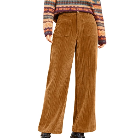 Corduroy Work Pants Women High Waisted Straight Leg Long Trousers Fall Fashion Business Casual Dress Pants with Pockets