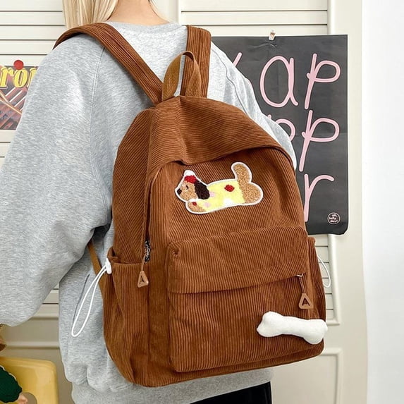 Corduroy Zipper Backpack, One Size
