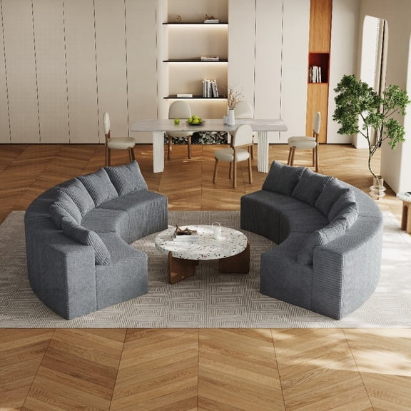 Modern Curved Corduroy Sectional Sofa 220cm for Living Room, Bedroom
