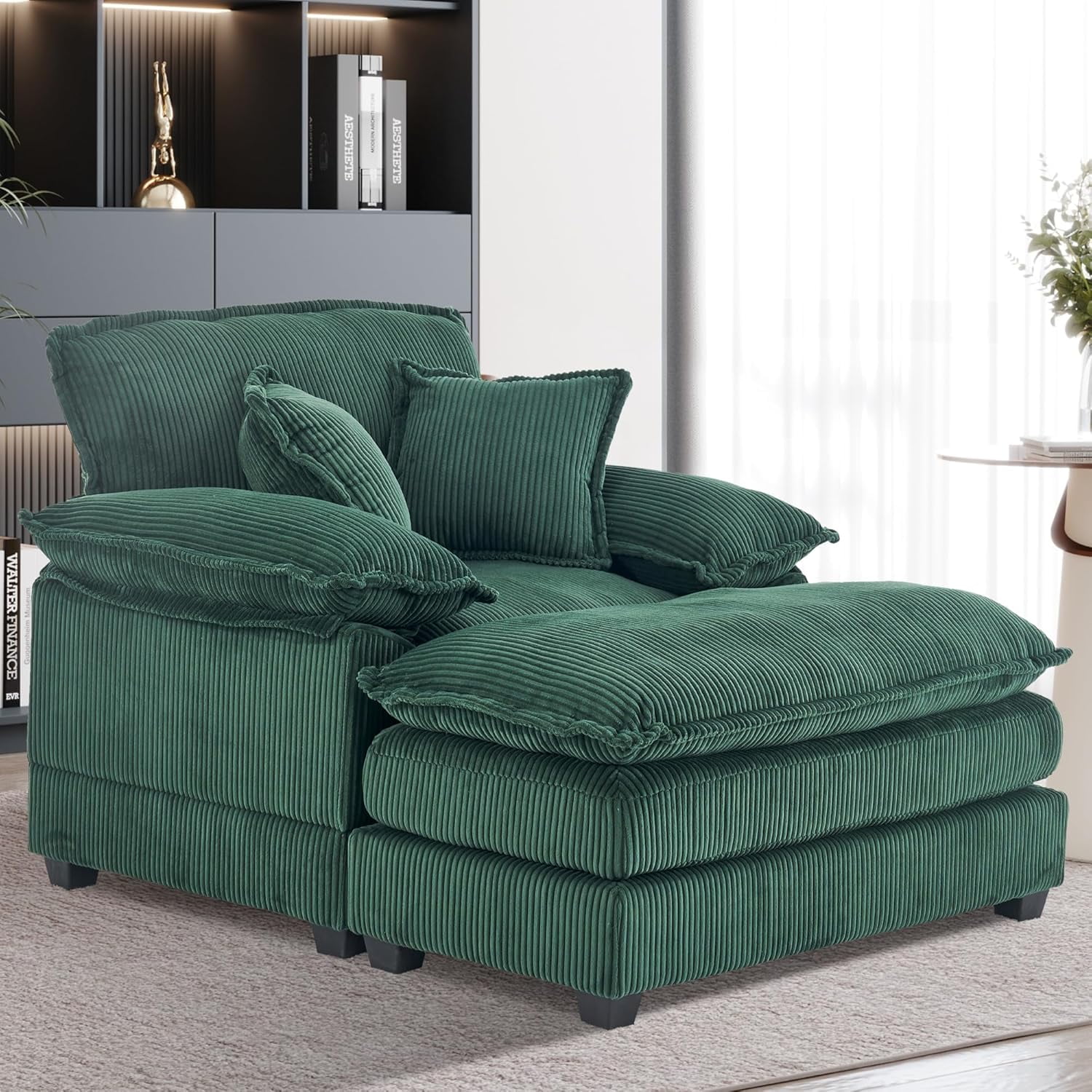 Corduroy oversized chaise lounge chair, Overstuffed 47" W Single Sofa