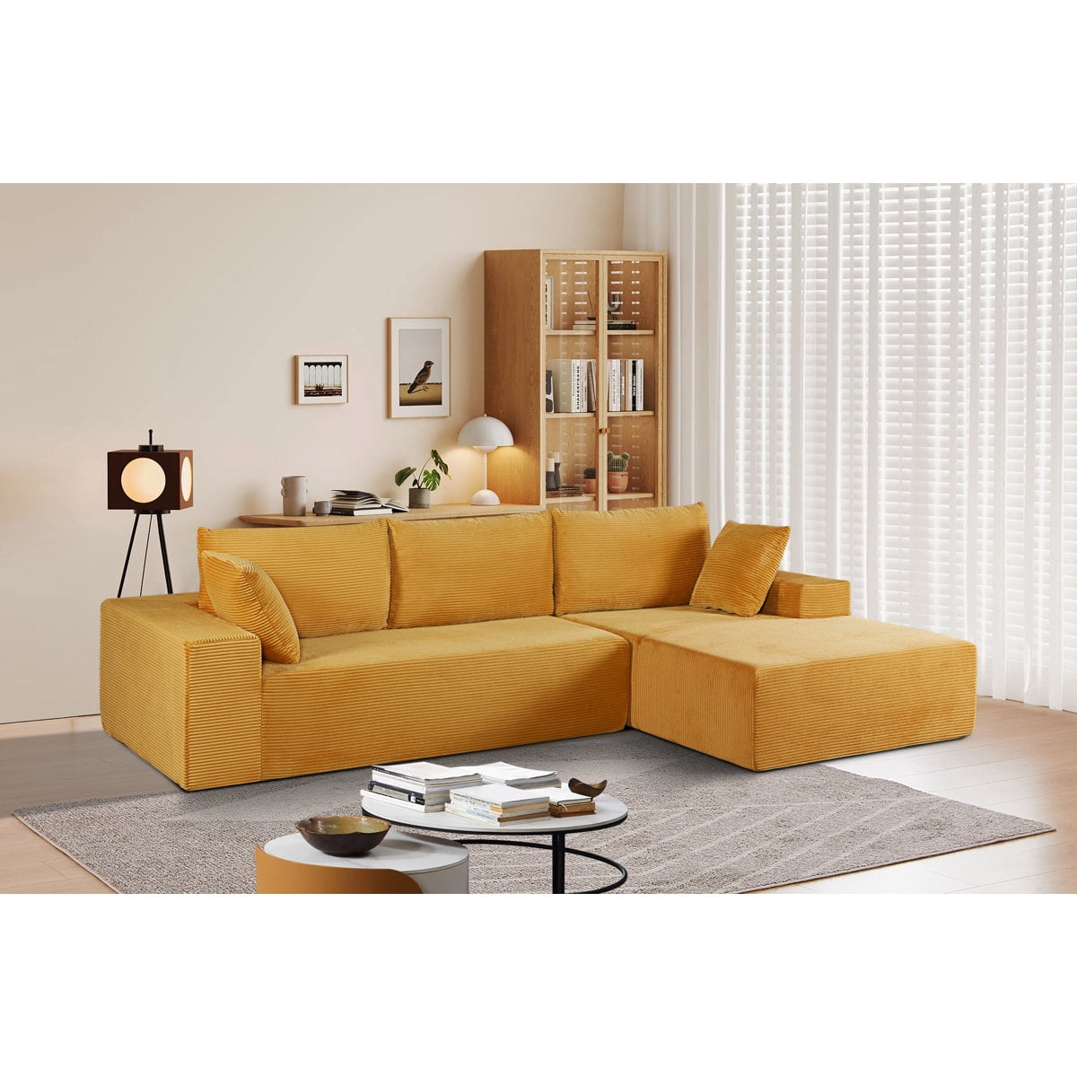 Corduroy upholstery 2 piece L shape high density foam sectional