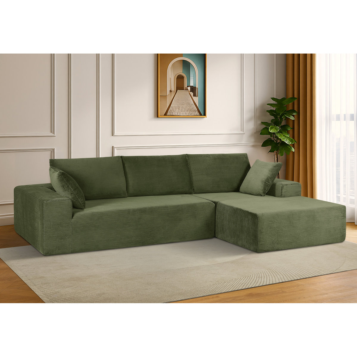 Corduroy upholstery 2 piece L shape high density foam sectional