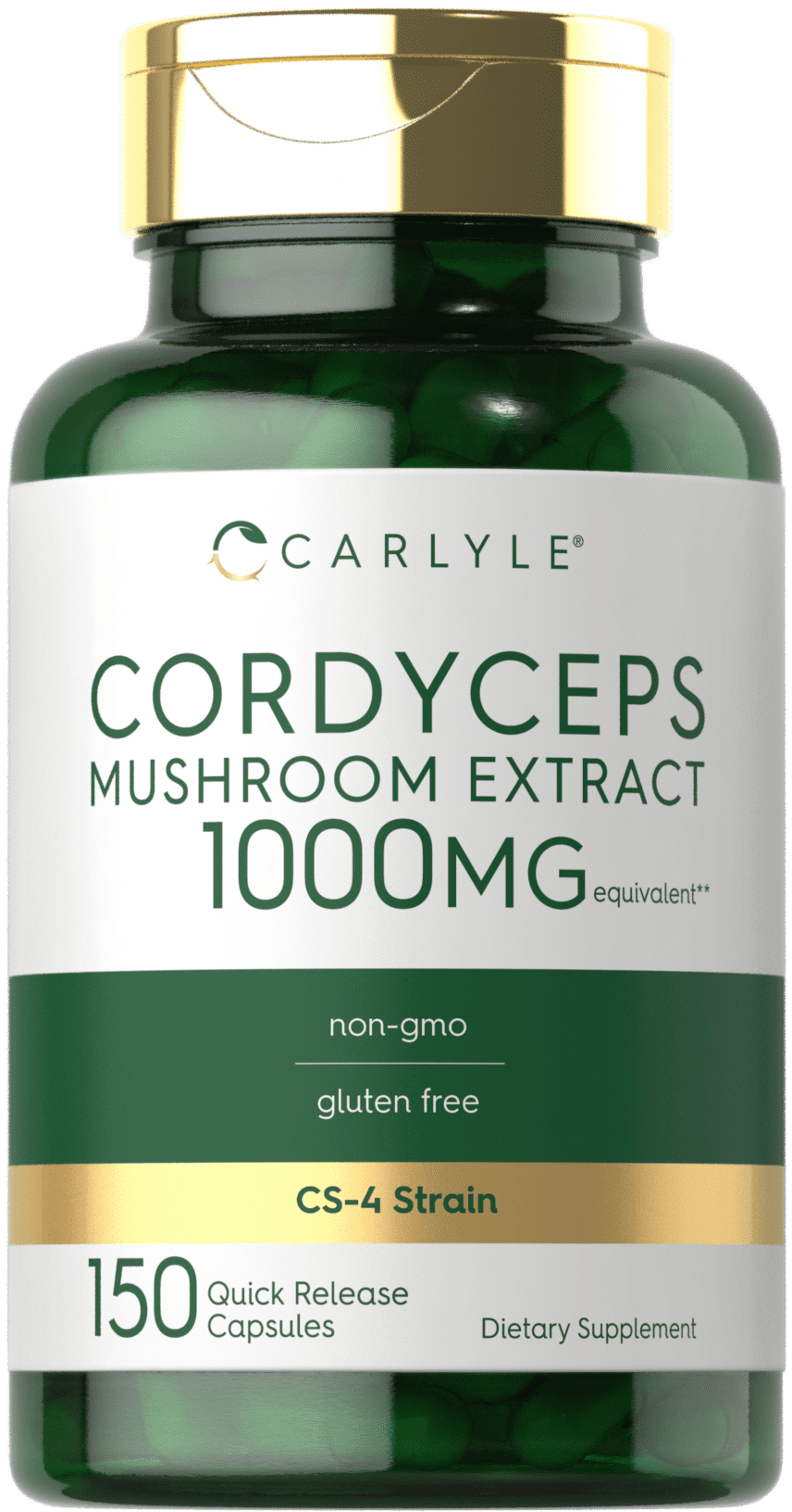 Cordyceps Mushroom Capsules 1000mg | 150 Count | CS-4 Strain Mushroom Extract | Non-GMO and Gluten Free | By Carlyle