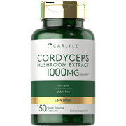 Cordyceps Mushroom Capsules 1000mg | 150 Count | CS-4 Strain Mushroom Extract | Non-GMO and Gluten Free | By Carlyle