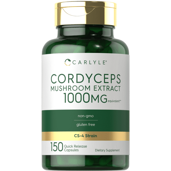 Cordyceps Mushroom Capsules 1000mg | 150 Count | CS-4 Strain Mushroom Extract | Non-GMO and Gluten Free | By Carlyle