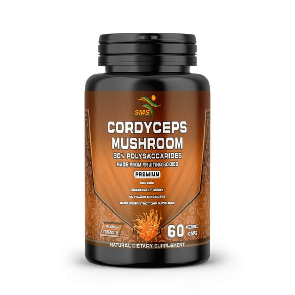 Cordyceps Mushroom Pills - Dietary Supplement Extract with 30% Polysaccharides for Energy & Immune Support Vegan Supplement, Non-GMO, 60 Capsules